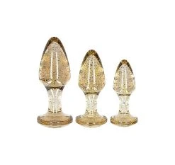 3 Plugs Anaux Et Vaginaux Avec Paillettes Internes Couleur Or